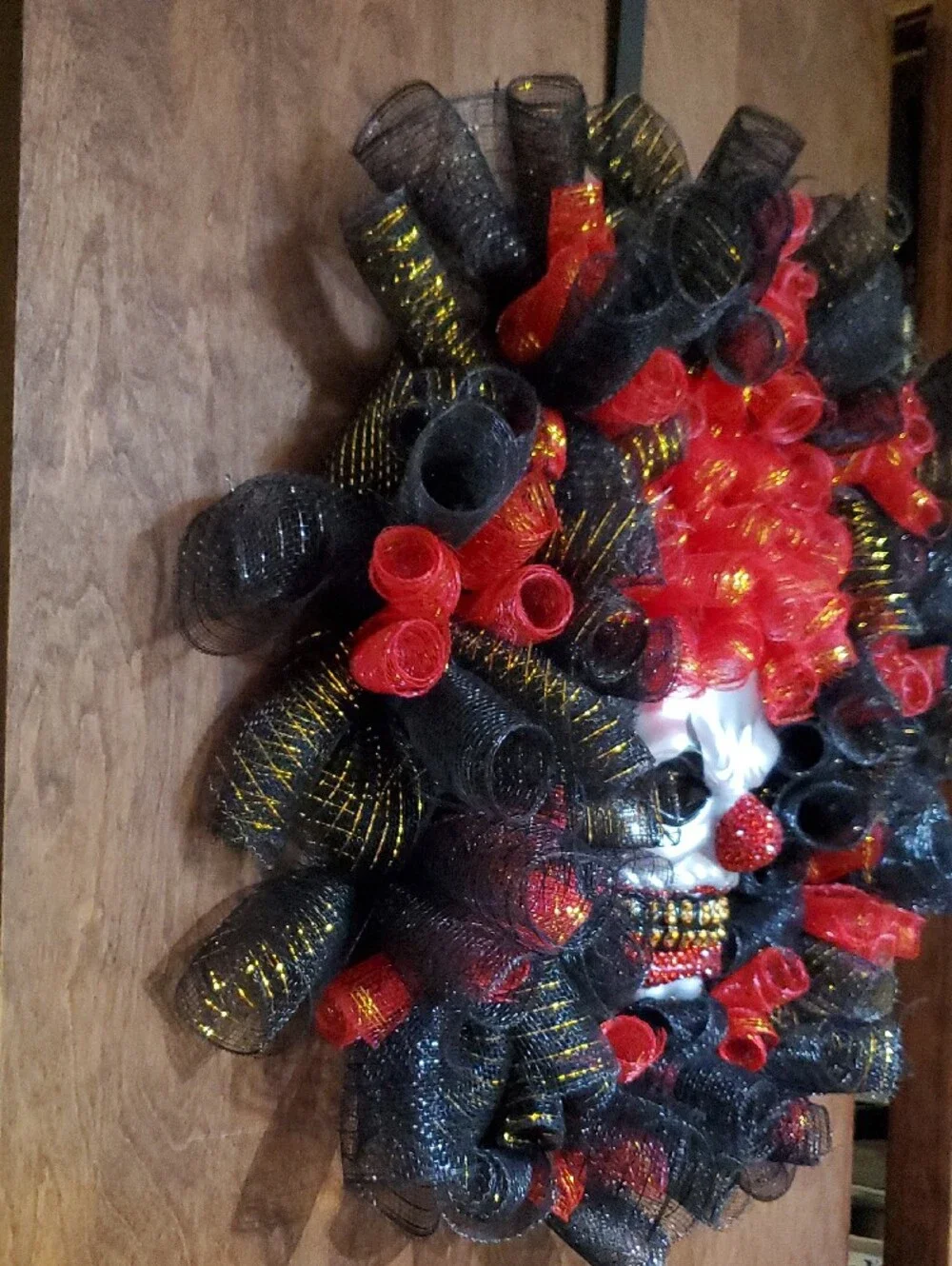 Red & Black Clown Holiday Wreath - Dramatic Halloween Door Accent